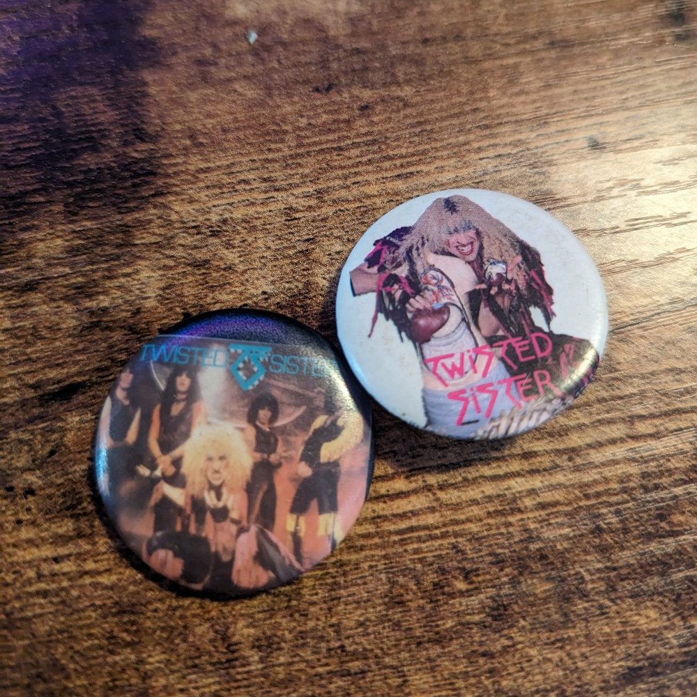 Vintage Twisted Sister Pins.  In good condition.